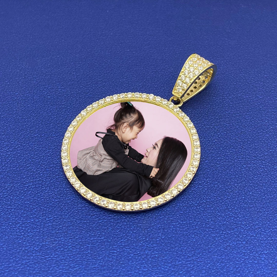 10k CZ Custom Round Picture Pendant M